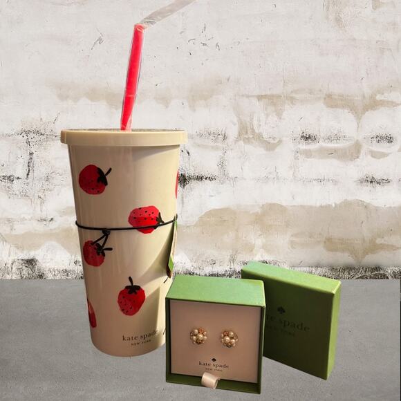 Kate Spade NWT Bundle - Strawberry Cup & Pearl Caviar Cluster Studs - Picture 1 of 6